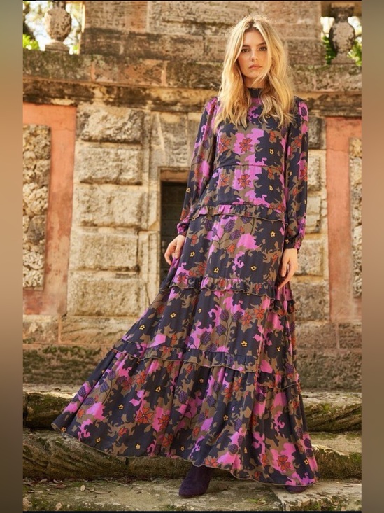 Oliphant Dresses & Skirts - Oliphant Floral Maxi Dress - Navy and Pink